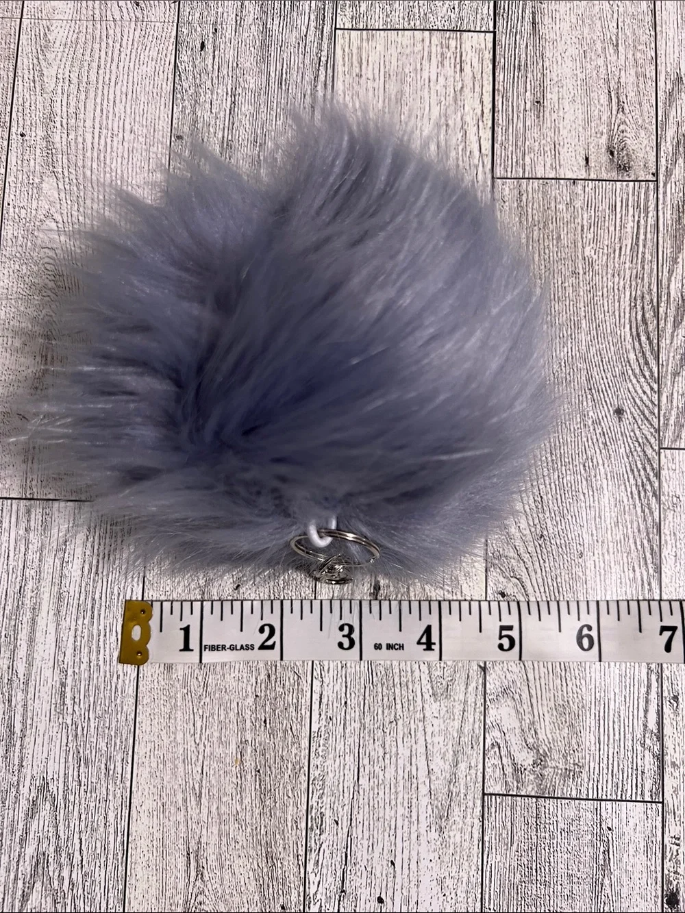 Large 5 inch Blue Gray Faux Fur Pom Keychain - Purse Charm Women Accessories
